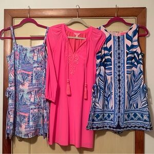 Lily Pulitzer… Two skort rompers and one silk dress size O/XS